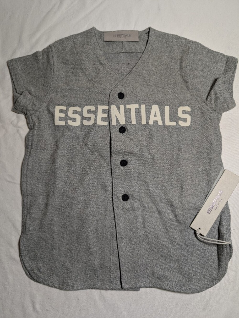 NWT ESSENTIALS Baseball Style Button Down Grey Shirt